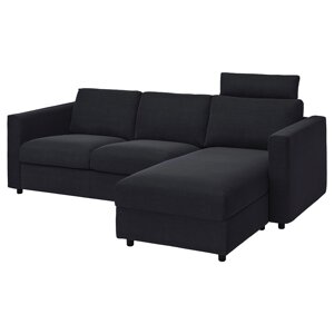 ІКЕА VIMLE ВІМЛЕ, 293.991.36 3-місний диван із кушеткою, з узголів'ям лінії Saxemar, чорний сині