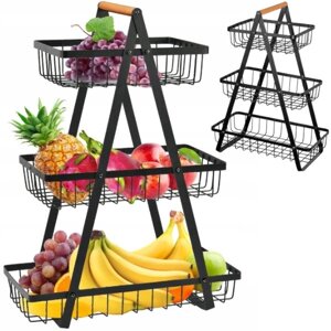 Кошик для фруктів металевий чорний двоповерховий стійка з металу органайзер