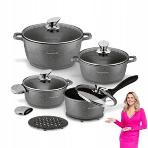 Комплект каструль для індукційної плити з мармуровим покриттям преміум-класу Pollo Grey конighoffer набір каструль для