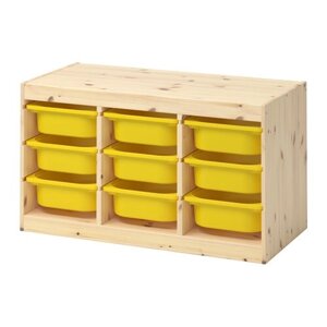 ІКЕА TROFAST ТРУФАСТ, 595.333.22 Стелажі з контейнерами, світла сосна, пофарбована в білий колір, жовтий, 93x44x52 см