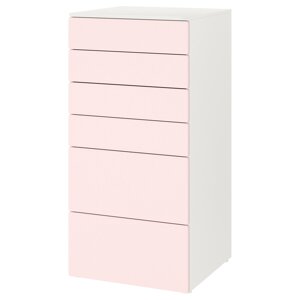 ІКЕА SMÅSTAD СМОСТАД / PLATSA ПЛАТСА, 593.876.79 Комод, 6 висувних ящиків, білий, блідо-рожевий, 60x57x123 см