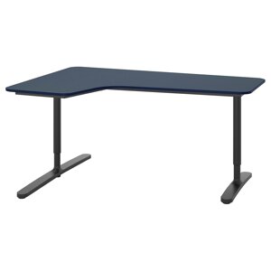 ІКЕА BEKANT БЕКАНТ, 192.828.15 Кутовий стіл, ліворуч, лінолеум синій, чорний, 160x110 см