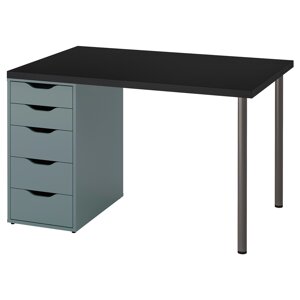 ІКЕА MÅLVAKT / ALEX, 094.400.14 Письмовий стіл, чорний, сіро-бірюзовий, 120х80 см