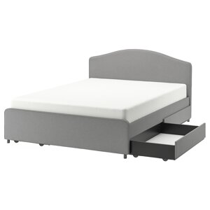 ІКЕА HAUGA ХАУГА, 193.365.97 М'яке ліжко, 4 пісних контейнера, Віссл сірий, 140x200 см
