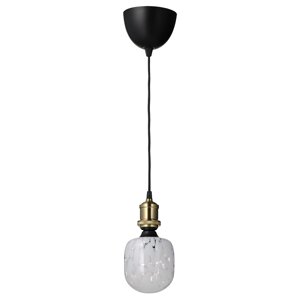 ІКЕА JÄLLBY / MOLNART, 794.945.60 Підвісний світильник з лампочкою, з латунним покриттям, білий у формі трубки, прозоре
