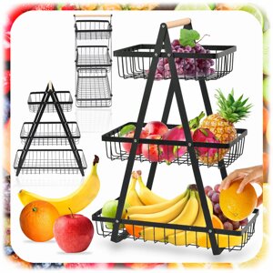 Стенд для фруктів з металу чорний овочі 3-поверховий 3x кошик стенд організатор металевий