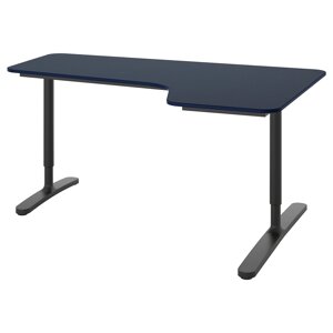 ІКЕА BEKANT БЕКАНТ, 992.828.83 Кутовий стіл, Так., лінолеум синій, чорний, 160x110 см