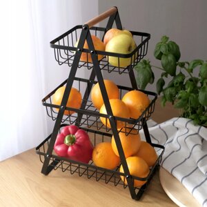 Стійка для фруктів з металу чорна двоярусний кошик металевий органайзер