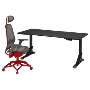 ІКЕА UPPSPEL / STYRSPEL, 394.926.95 Ігровий стіл і крісло, чорно-сірий, червоний, 180х80 см