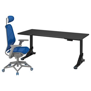 ІКЕА UPPSPEL / STYRSPEL, 494.927.32 Ігровий стіл і крісло, чорно-синій, світло-сірий, 180х80 см