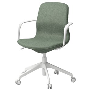 ІКЕА LÅNGFJÄLL ЛОНГФ'ЄЛЛЬ, 995.068.16 Конференц-крісло з підлокітником., Гарматний зелено-сірий, білий