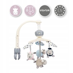 Карусель до ліжечка Momi біло-сіра універсальна з 4-ма іграшками мелодіями і шумом "kiki"