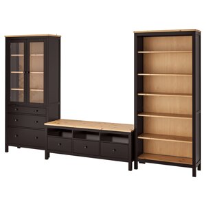 ІКЕА HEMNES ХЕМНЕС, 093.365.69 Тумба під телевізор, чорно-коричневий, світло-коричневе безбарвне...