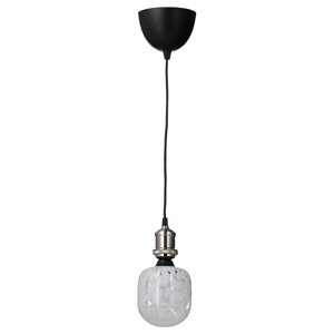 ІКЕА JÄLLBY / MOLNART, 594.945.61 Підвісний світильник з лампочкою, нікельований, білий у формі трубки, прозоре скло