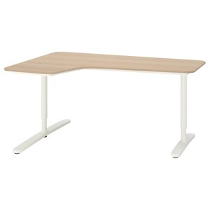 ІКЕА BEKANT БЕКАНТ, 192.828.39 Кутовий стіл, ліворуч, шпон з мореного дуба білого кольору, білий, 160x110 см