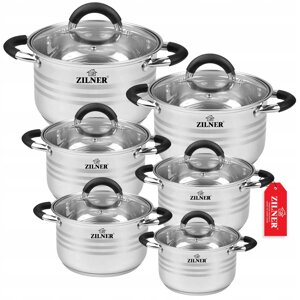 Комплект каструль Zilner Premium з нержавіючої сталі 12 елементів комплект для індукційної плити газової плити з