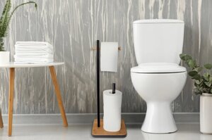Стійка для паперу Yoka Home туалетний вішак у вбиральню тримач на 3 запасні рулони чорний бамбук