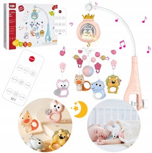 Карусель до ліжечка з проектором 3в1 музика світло пульт іграшка на раму