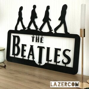 Інтер'єрна картина із дерева "The Beatles" 42х60 см, декор на стіну в спальню, дерев'яне панно