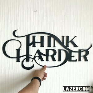 Інтер'єрна картина із дерева "Think Harder" 30х70 см, декор на стіну в спальню, дерев'яне панно