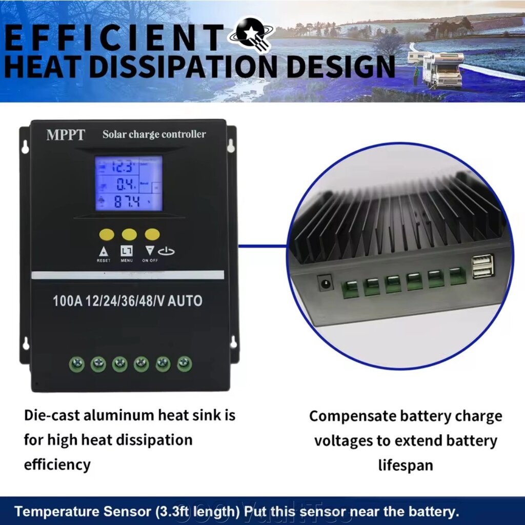 Контролер сонячних батарей MPPT 100 амперів 12/24/36/48 вольтів від компанії ТОВ VaultTec - фото 1