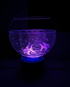 3D-світильник Акваріум з рибками, 3д-нічник, кілька подсветок (на батарейці), подарунок аквариумисту