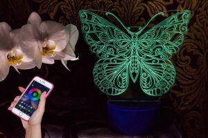 3D-світильник Метелик, 3д-нічник, кілька подсветок (bluetooth), романтичний подарунок