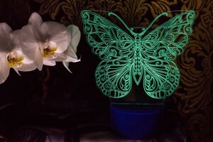 3D-світильник Метелик, 3д-нічник, кілька подсветок (на пульті), романтичний подарунок