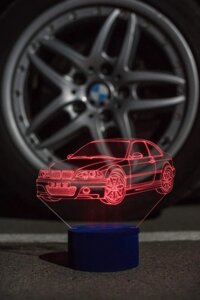 3D-світильник БМВ, BMW, 3д-нічник, кілька подсветок (на пульті), подарунок автолюбителю