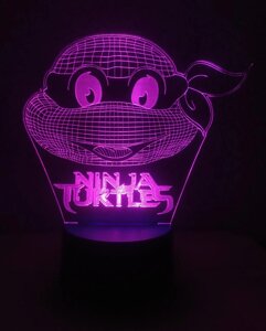 3D-світильник Черепашки-ніндзя Голова, 3д-нічник, кілька підсвіток ( батарейка + 220В )