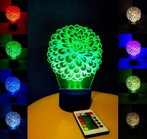 3D-світильник Квітка, 3д-нічник, кілька подсветок (на пульті), оригінальний подарунок для дівчини