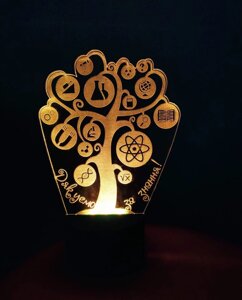 3D-світильник Дерево знань, 3д-ночник, кілька підсвіток ( батарейка + 220В ), подарунок вчителю вчительці