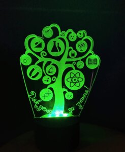 3D-світильник Дерево знань, 3д-ночник, кілька підсвіток ( на батарейці ), подарунок вчителю