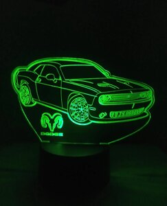 3d-світильник Додж Dodge challenger, 3д-нічник, кілька підсвіток (на пульті), подарунок автолюбцеві