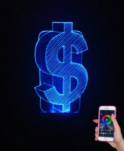 3D-світильник Долар США, 3д-нічник, кілька подсветок (на bluetooth)