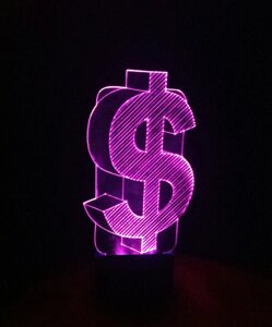 3D-світильник Долар США, 3д-нічник, кілька подсветок (на пульті)
