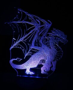 3D-світильник Дракон, 3д-нічник, кілька подсветок (батарейка + 220В)