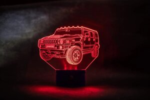 3d-світильник Джип хаммер, Jeep, Hummer, 3д-нічник, кілька підсвічувань (на батарейці)