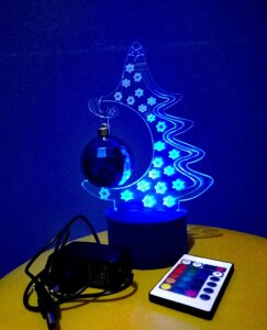 3D-светильник Елка, 3д-ночник, несколько подсветок (на пульте), подарок на новый год