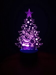 3D-светильник Елка с Сантой и оленем, 3д-ночник, несколько подсветок (на батарейке)