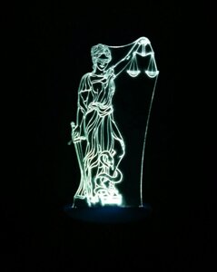 3D-світильник Феміда Юстиція, 3д-нічник, кілька подсветок (батарейка + 220В), подарунок для судді адвоката