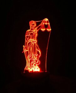3D-світильник Феміда Юстиція, 3д-нічник, кілька подсветок (на пульті), подарунок для судді юриста адвоката