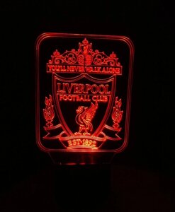 3D-світильник ФК Ліверпуль, 3д-нічник, кілька подсветок (на пульті), подарунок для футбольного вболівальника