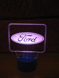 3d-світильник Форд, Ford (лого), 3д-нічник, кілька підсвічувань (на пульті)