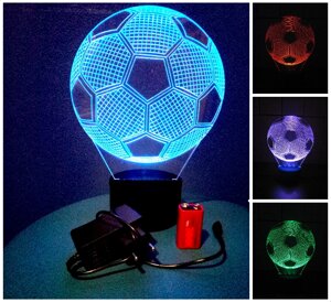 3D-світильник Футбольний м'яч, 3д-нічник, кілька подсветок (батарейка + 220В), подарунок для футболіста