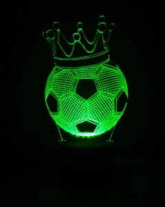 3D-світильник Футбольний м'яч з короною, 3д-нічник, кілька подсветок (батарейка + 220В), подарунок футболісту
