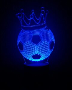 3D-світильник Футбольний м'яч з короною, 3д-нічник, кілька подсветок (на батарейці), подарунок футболісту