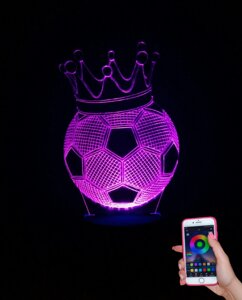 3D лампочка футбольний м'яч з короною, 3D-нічним світлом, декількома підсвічуванням (на Bluetooth), вентилятор