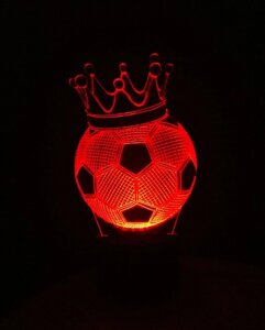 3D-світильник Футбольний м'яч з короною, 3д-нічник, кілька подсветок (на пульті), подарунок футбольному фанату