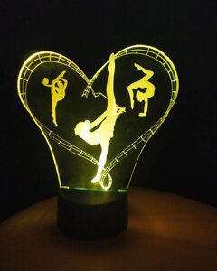 3D-світильник Гімнастки в серце, 3д-нічник, кілька подсветок (на батарейці), подарунок дівчинці гімнастці